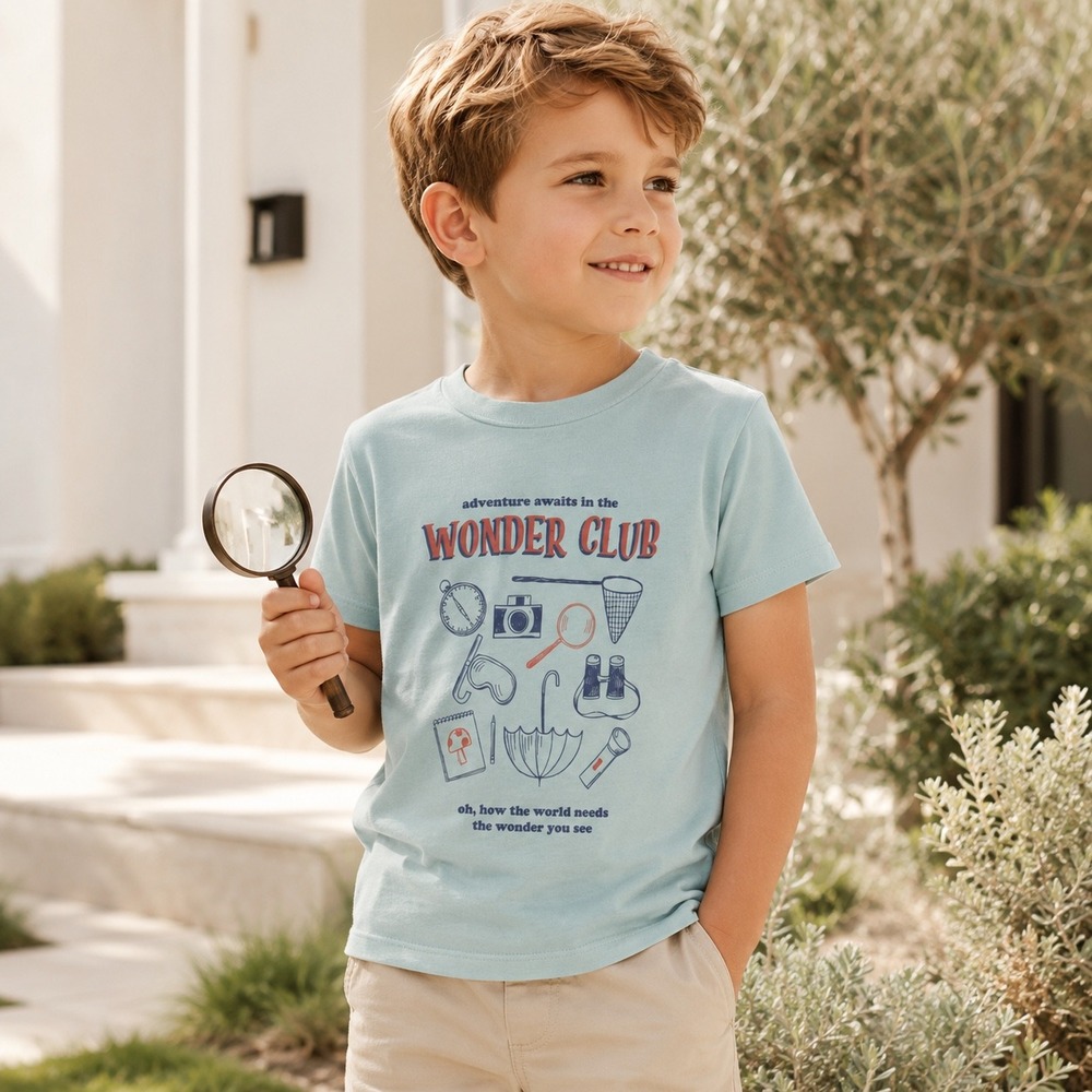 Magnolia Youth Medium Wonder Club Graphic Tee Light Sage Green Adventure Shirt